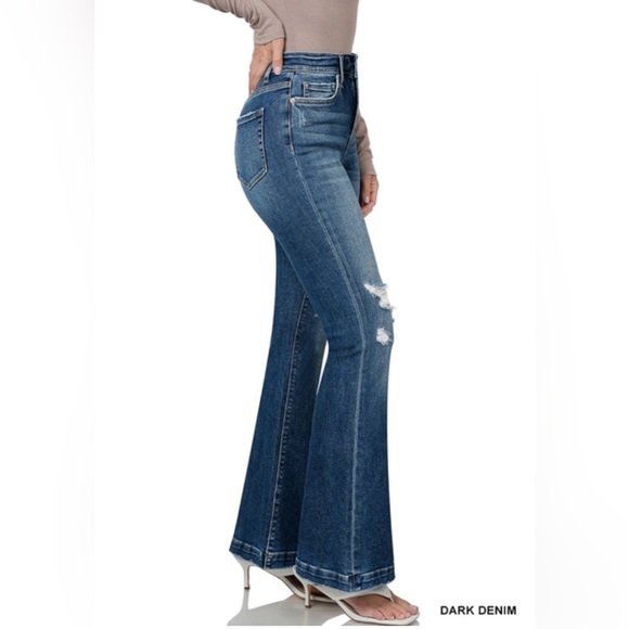 MID RISE DISTRESSED BUTTON FLY FLARE DENIM PANTS - Picture 5 of 5